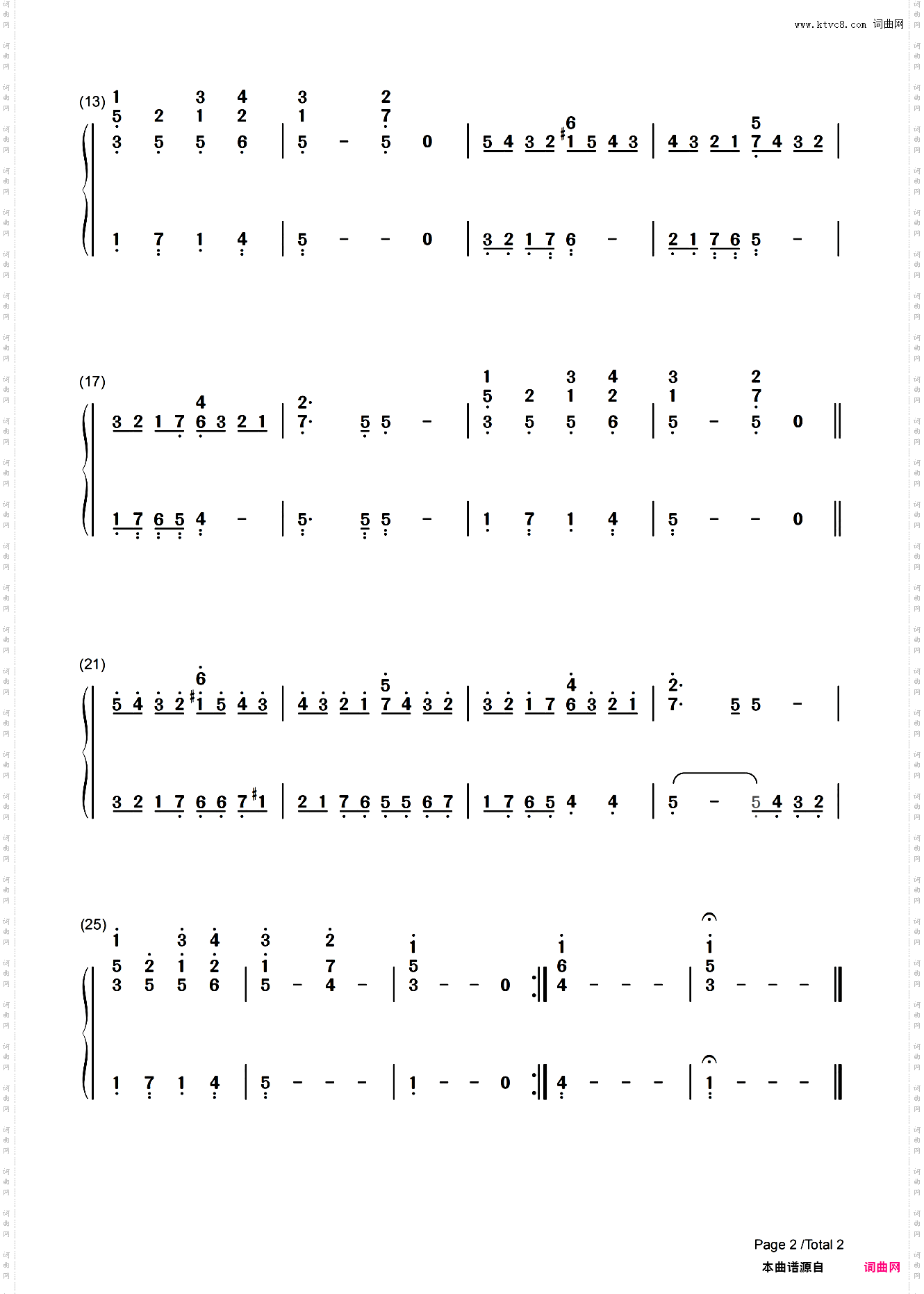【双手简谱】 Angels We Have Heard on High **歌曲 简单版