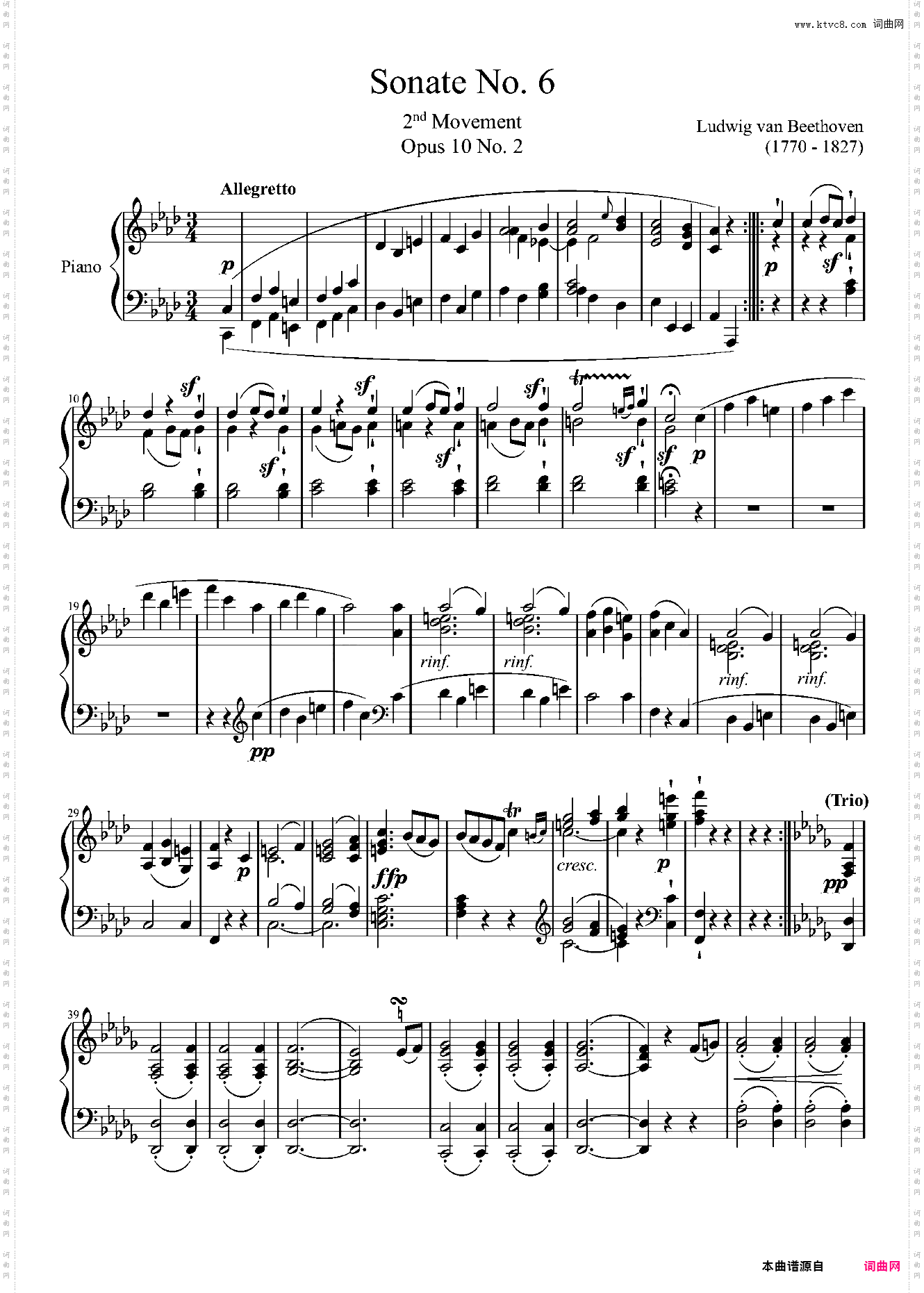 贝多芬第六钢琴奏鸣曲第二乐章——Op·10-No·2