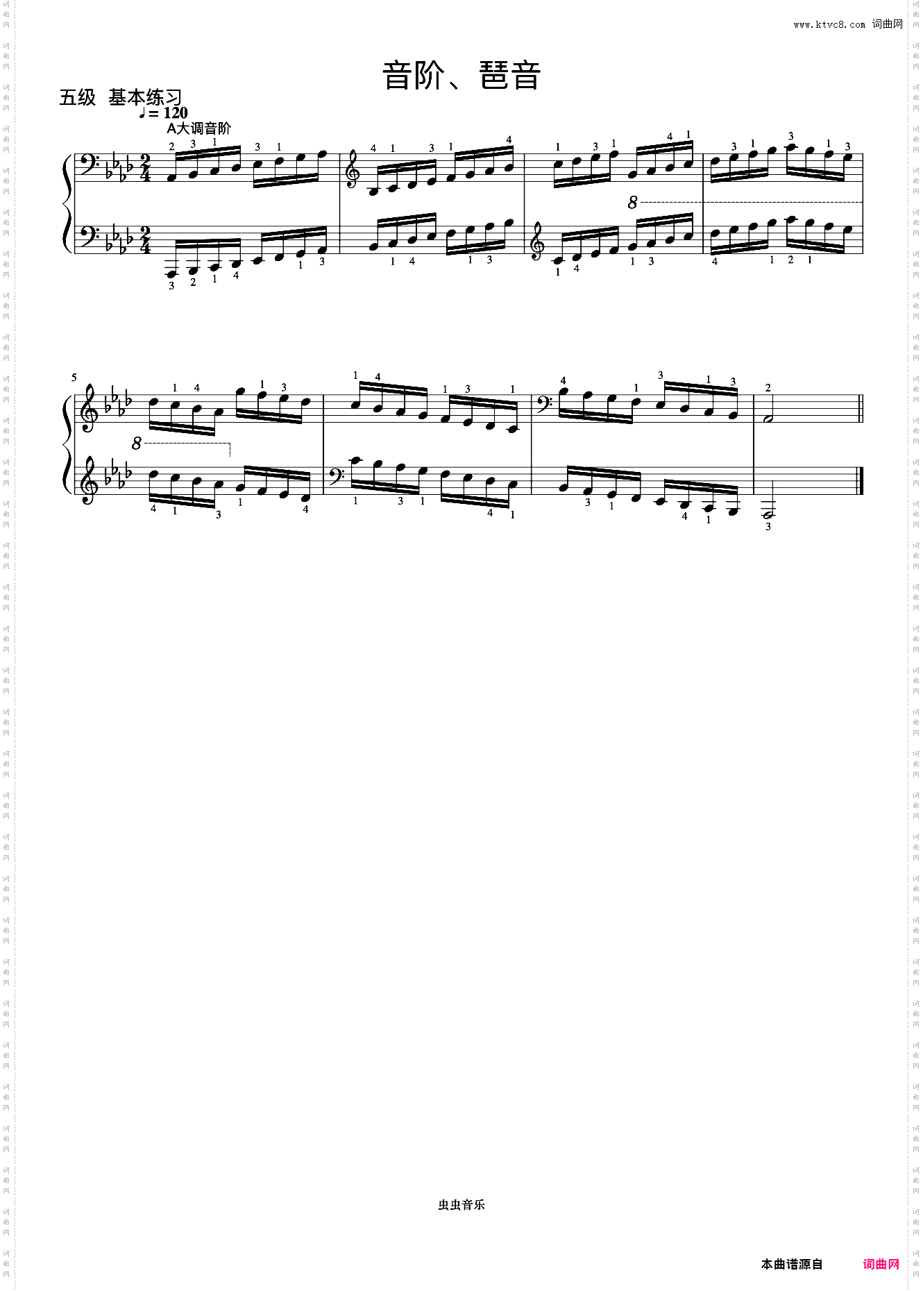 5级 降A大调音阶《中国院钢琴考级曲目》