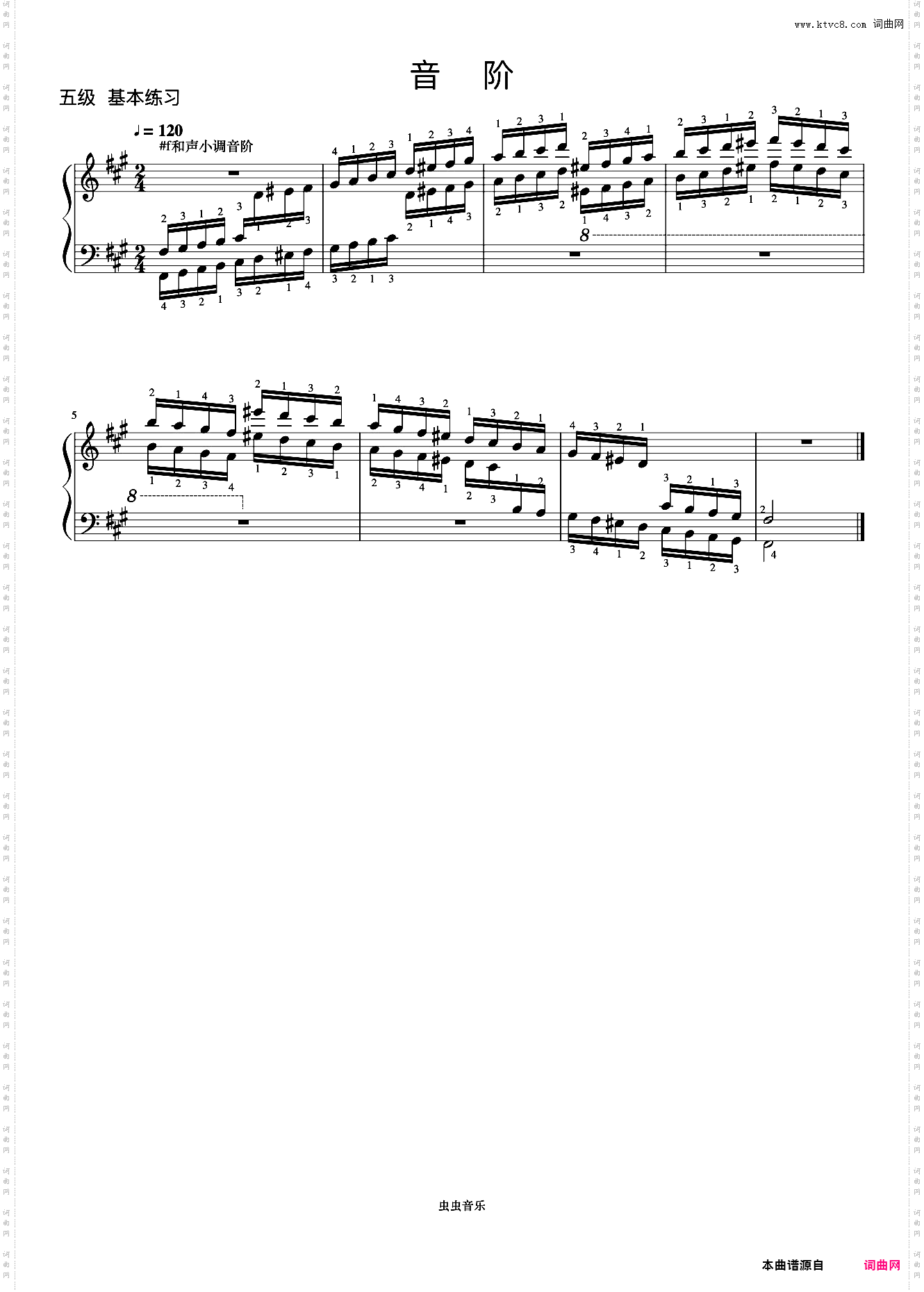 《中央院钢琴考级曲目 1-6级》5级 #f和声小调音阶