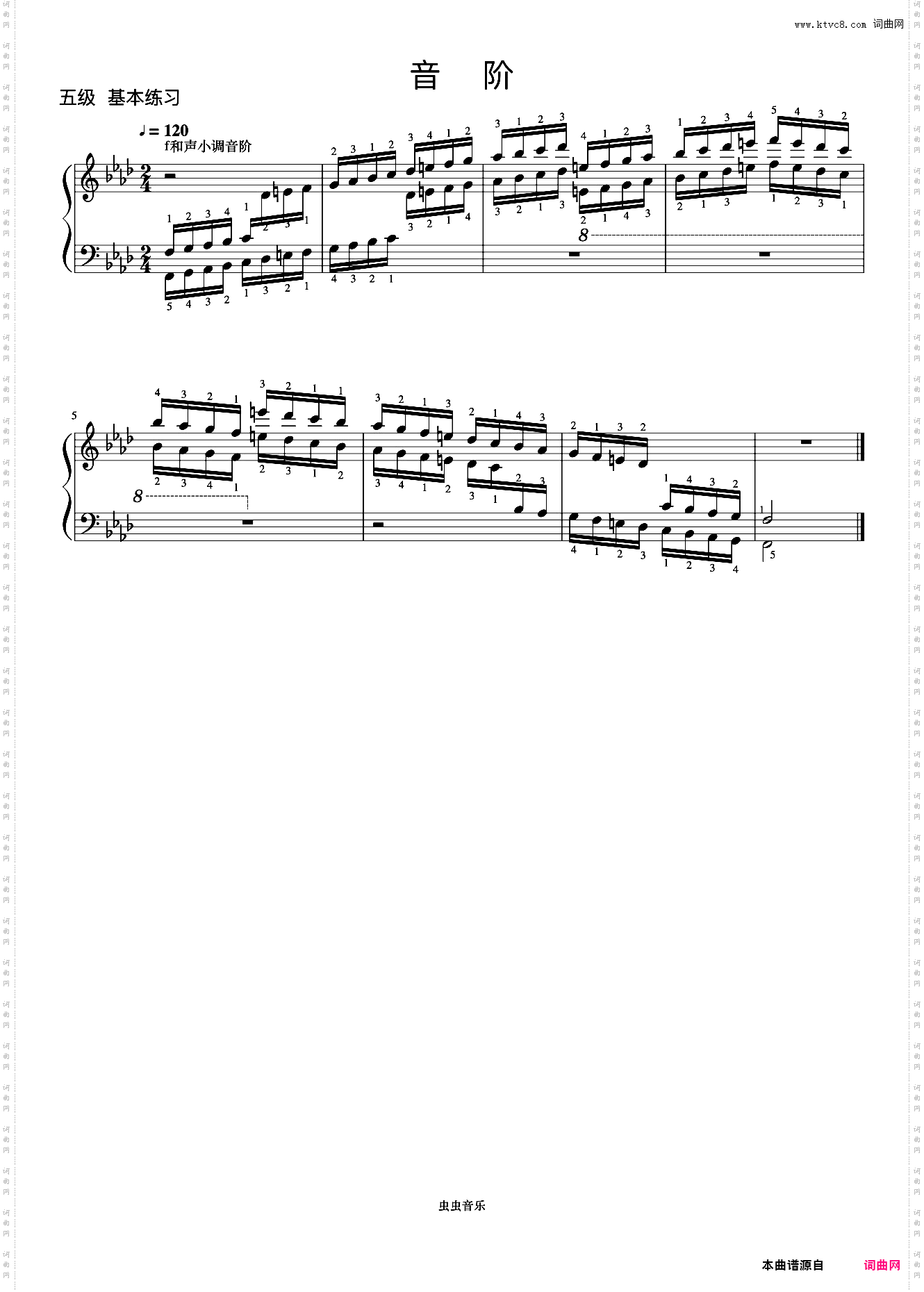 5级 f和声小调音阶《中央院钢琴考级曲目 1-6级》