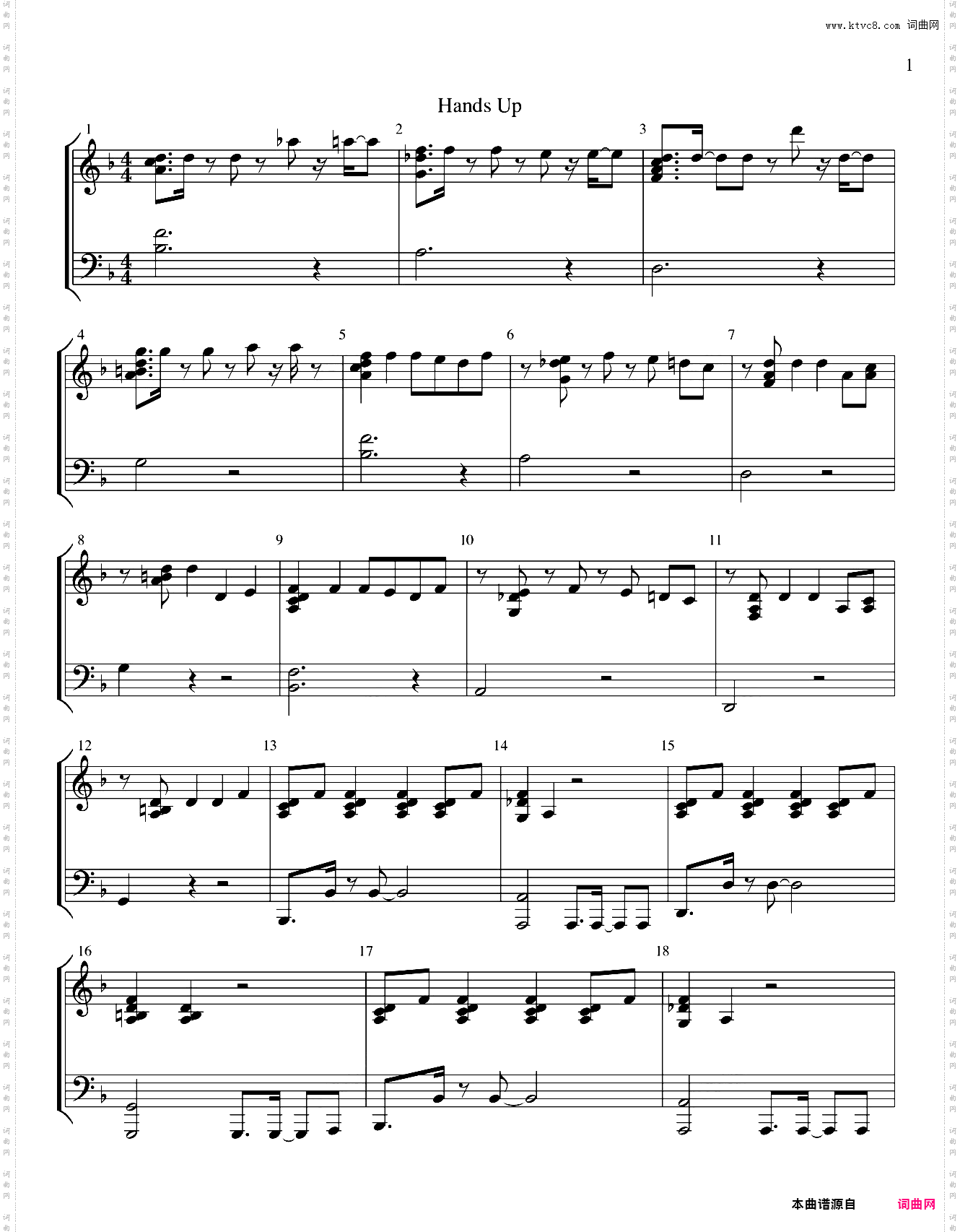 Hands Up Key of F - 2PM