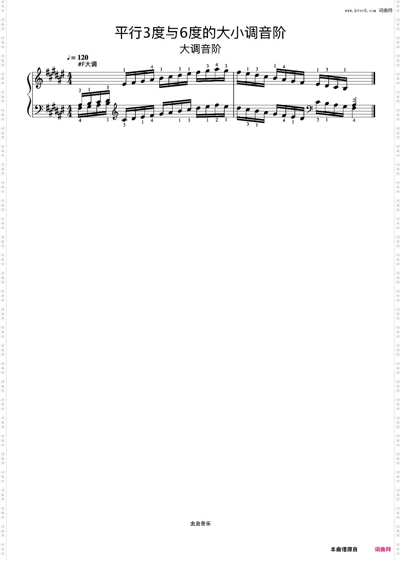 平行3度与6度的大小调音阶07-1《什密特钢琴手指练习》