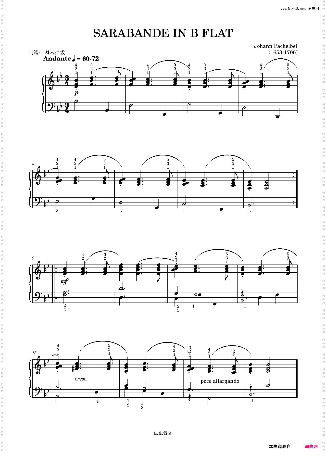 降B调萨拉班德-约翰-帕赫贝尔Johann Pachelbel 