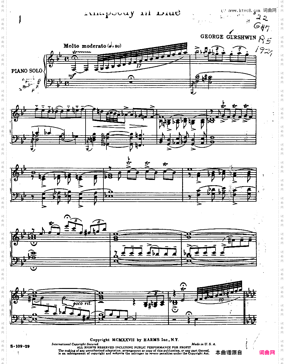 蓝色狂想曲 Rhapsody in Blue - 为钢琴与乐队而作