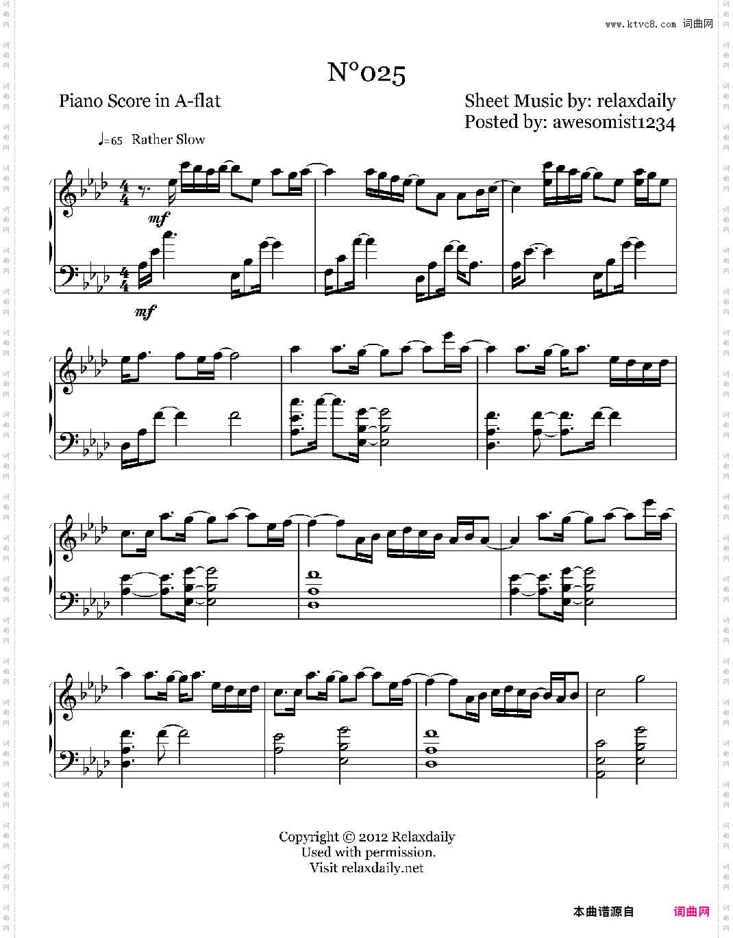Piano Score in A-Flat N 025