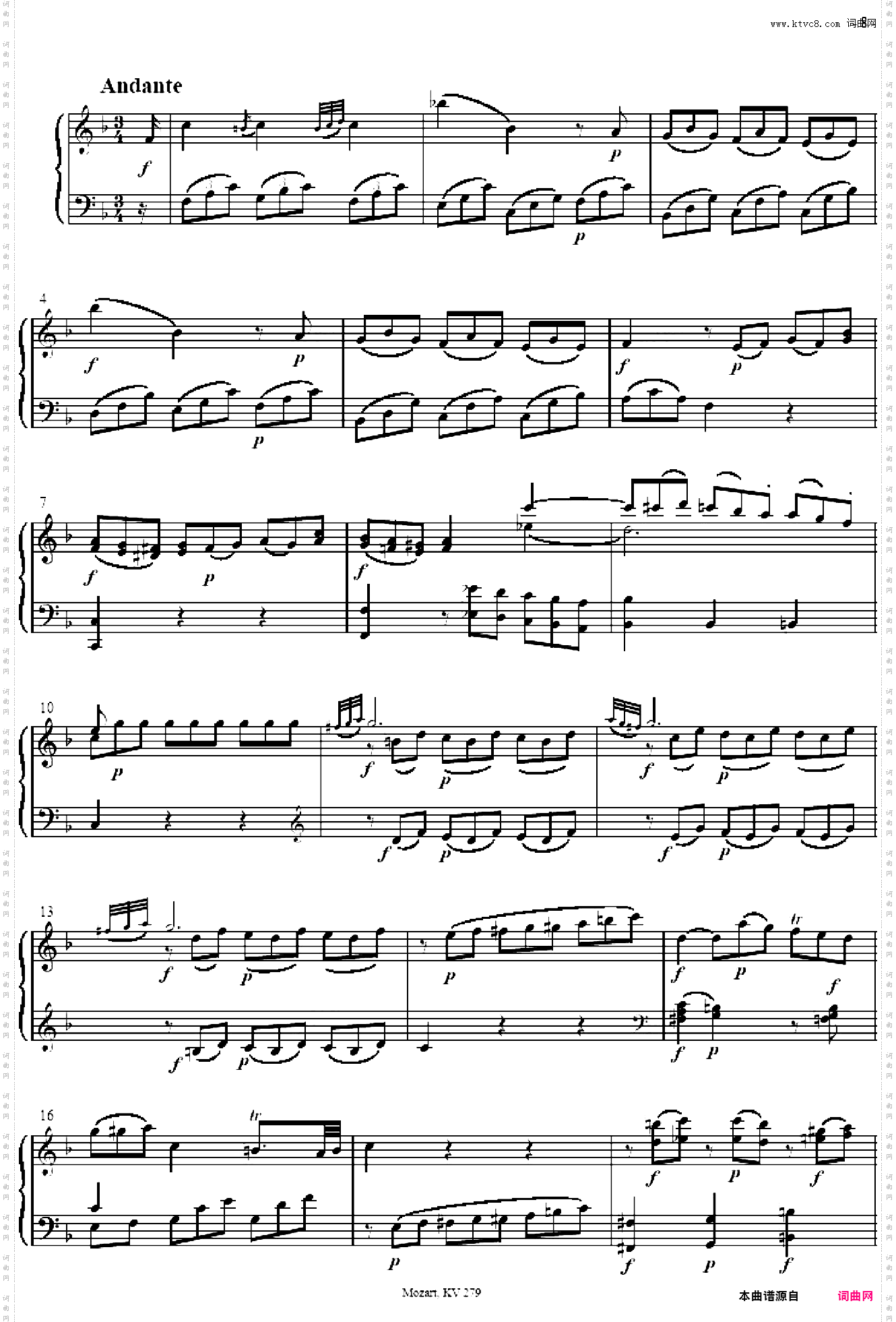 奏鸣曲 Sonatas K279 Mvt·2