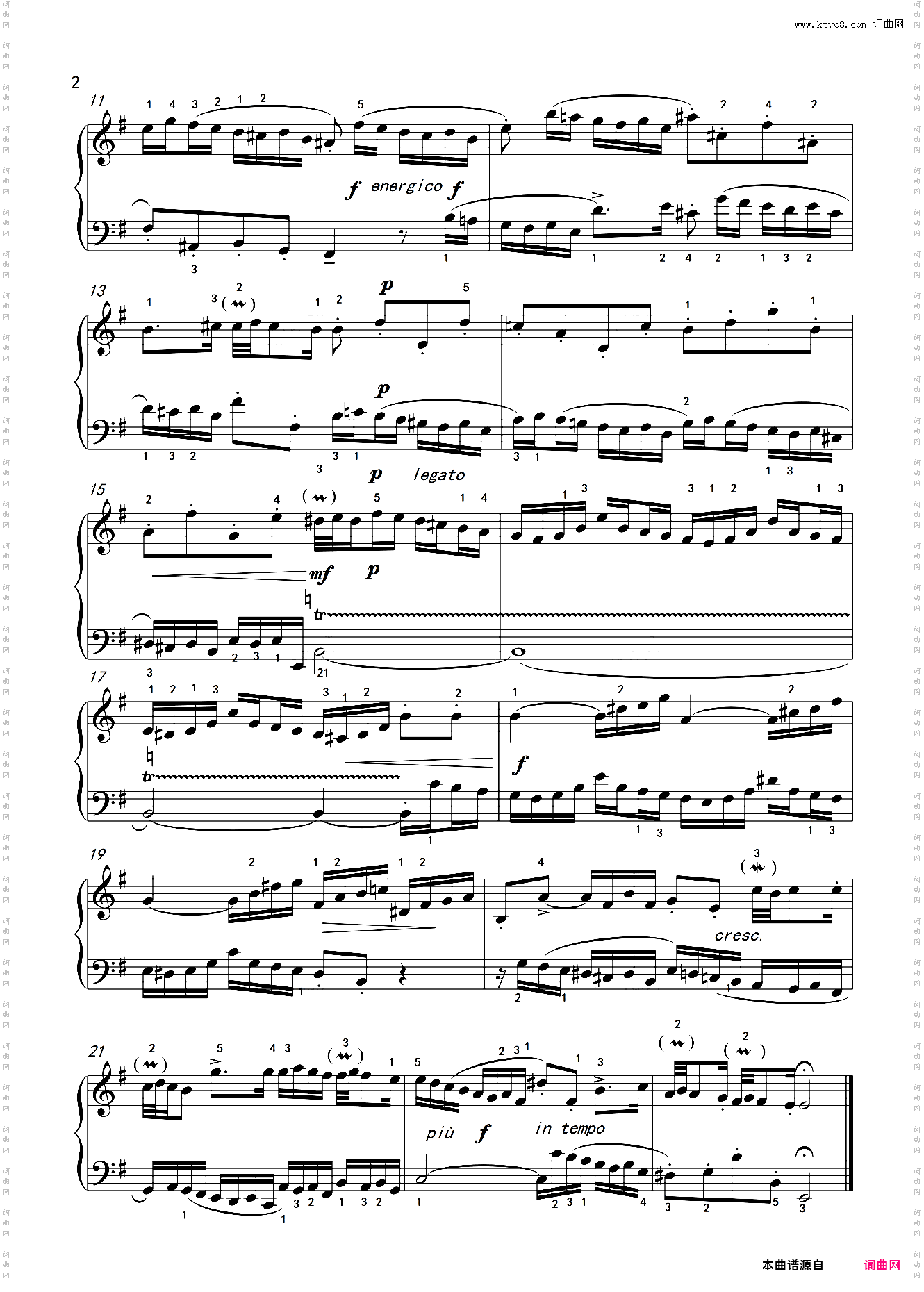 2021武汉音乐学院钢琴考级教程6级第五首