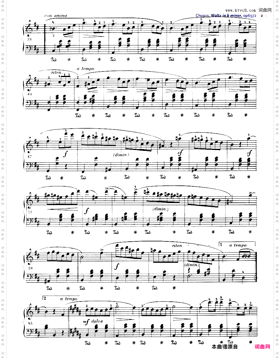 2首圆舞曲 Op·69Chopin op69n2 Waltz in b