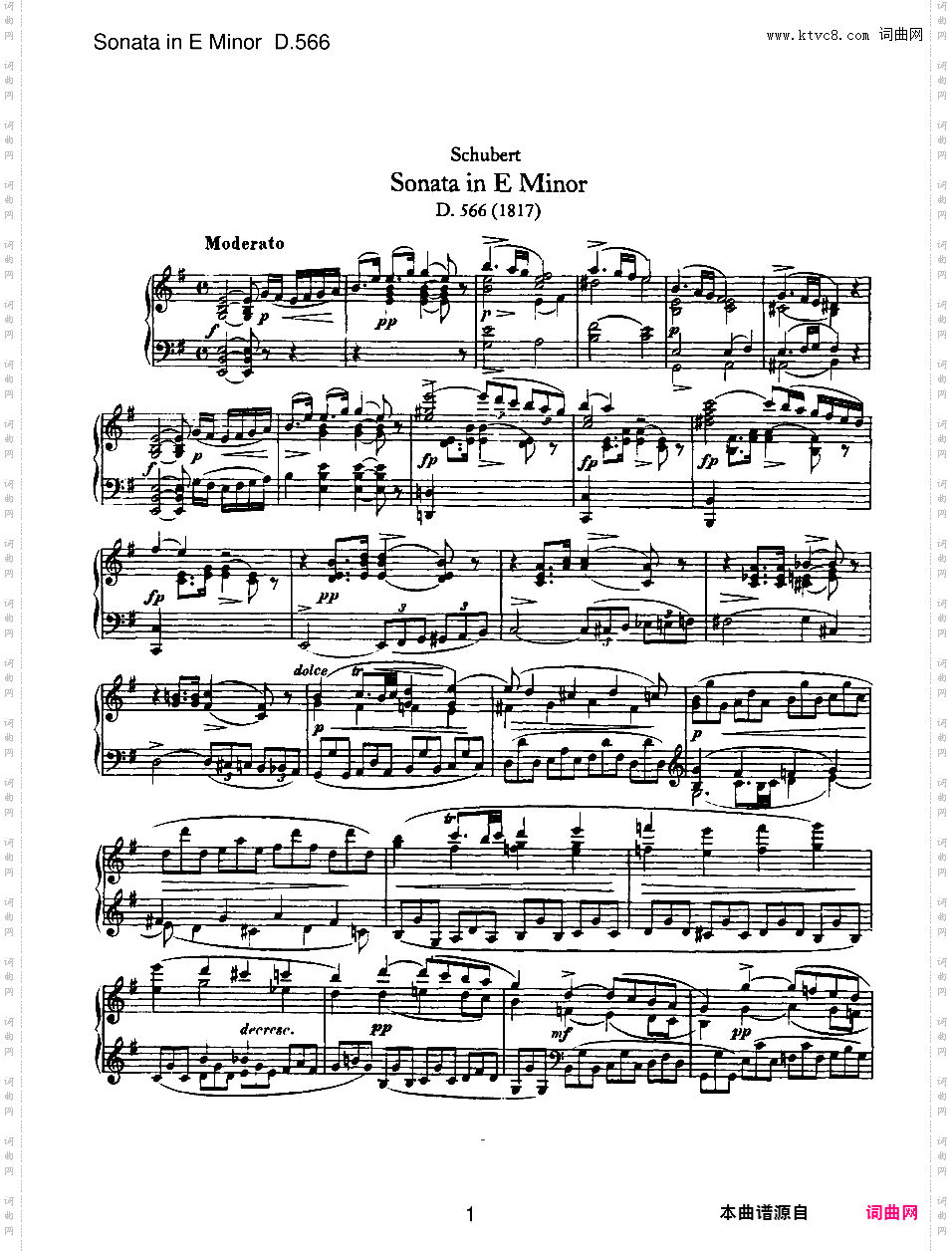 e小调第六钢琴奏鸣曲 Piano Sonata No·6 in e Minor D·566