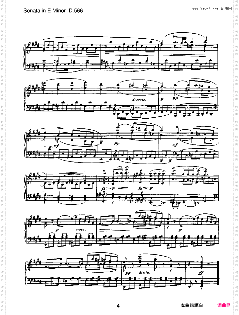 e小调第六钢琴奏鸣曲 Piano Sonata No·6 in e Minor D·566