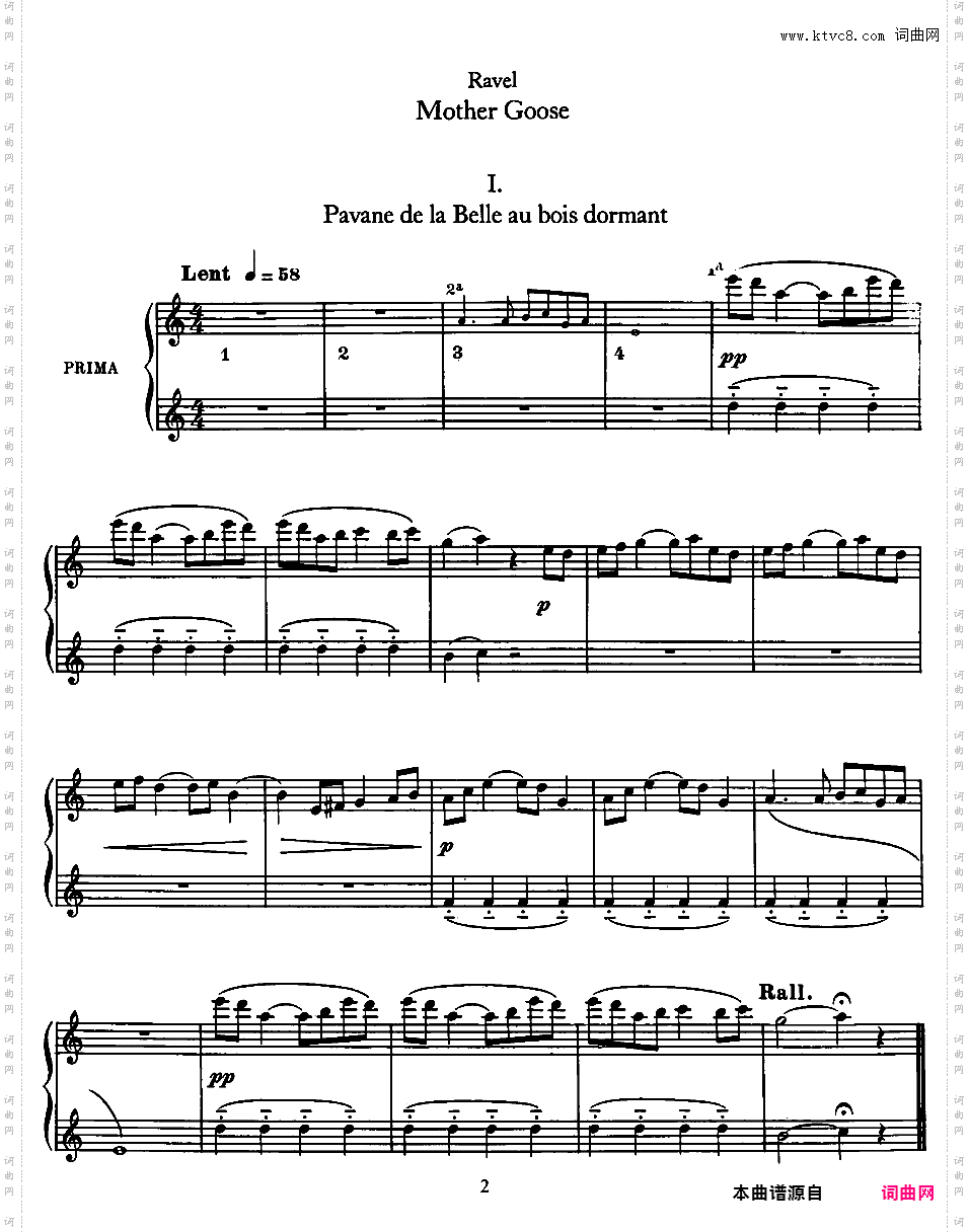 鹅妈妈 Ma Mere L'Oye - 四手联弹Ravel 1910 Ma Mere L'Oye duet alt