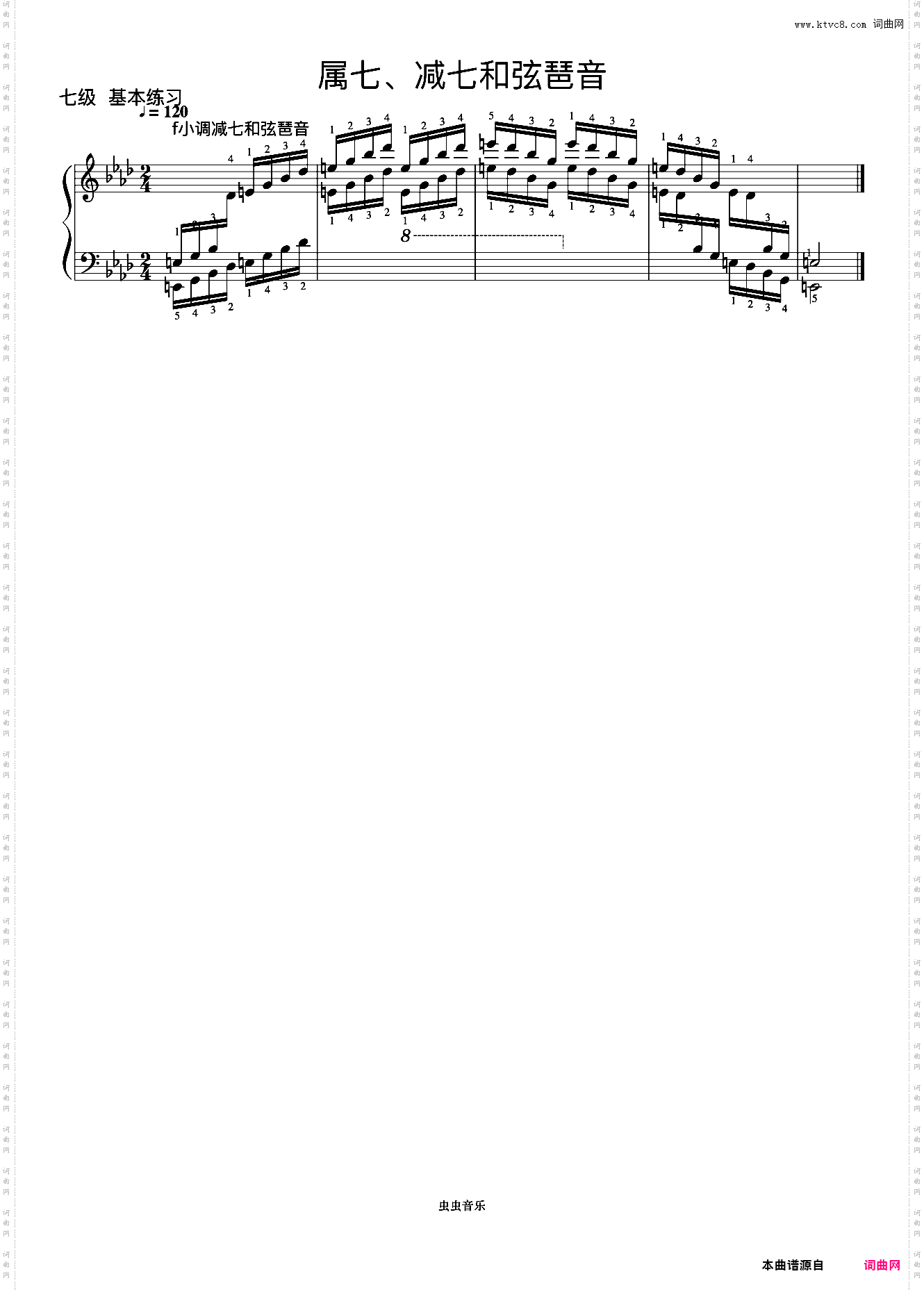 8级 f小调减七和弦琶音《中央院钢琴考级曲目 7-9级》