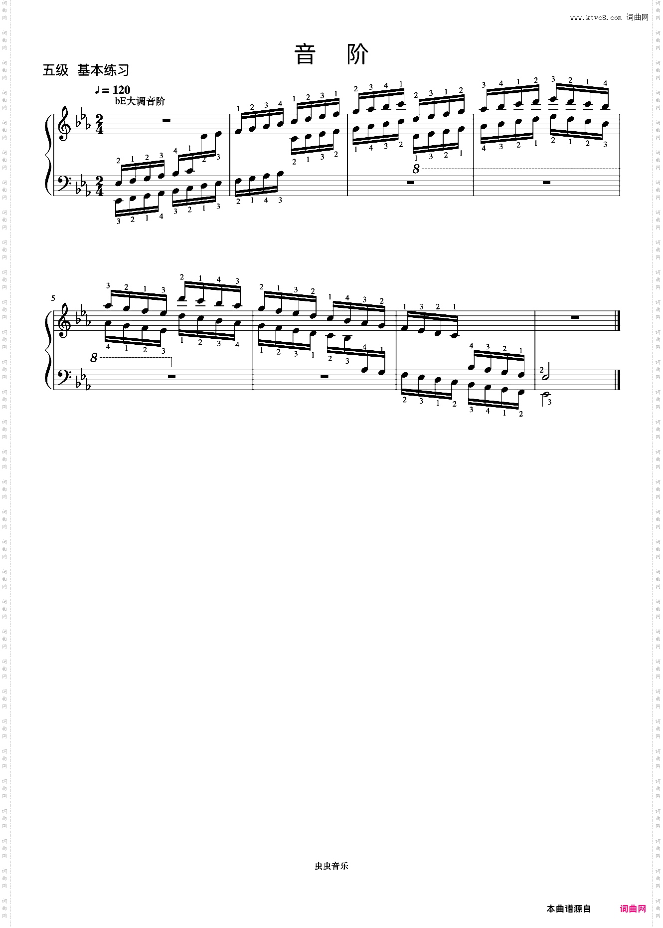 5级 降E大调音阶《中央院钢琴考级曲目 1-6级》