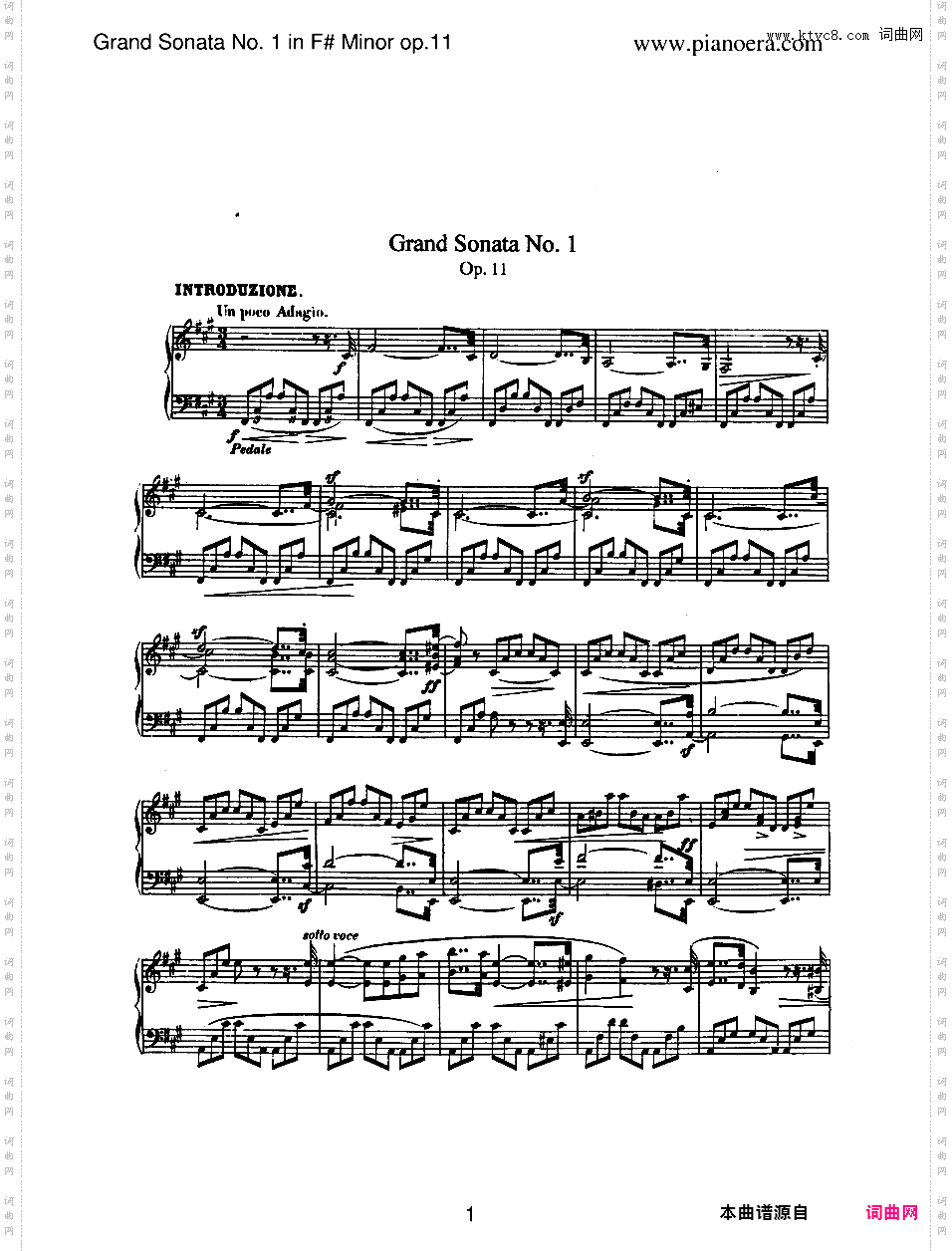 升f小调第一钢琴奏鸣曲 Piano Sonata No·1 In f-Sharp Minor Op·11
