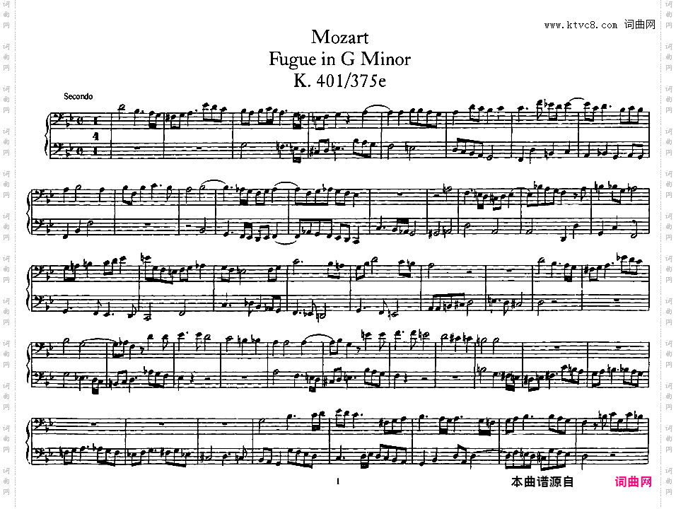 g小调赋格 Fugue in g Minor K·401/375eMozart K401 Fugue in g 四手联弹