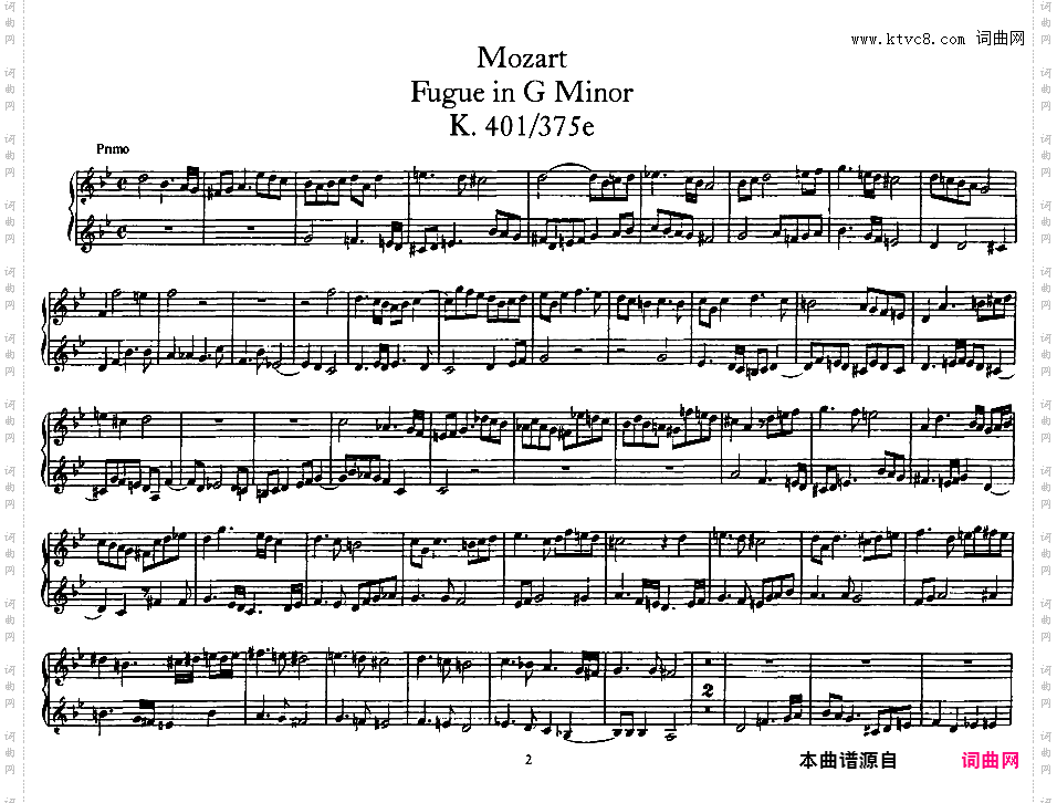 g小调赋格 Fugue in g Minor K·401/375eMozart K401 Fugue in g 四手联弹