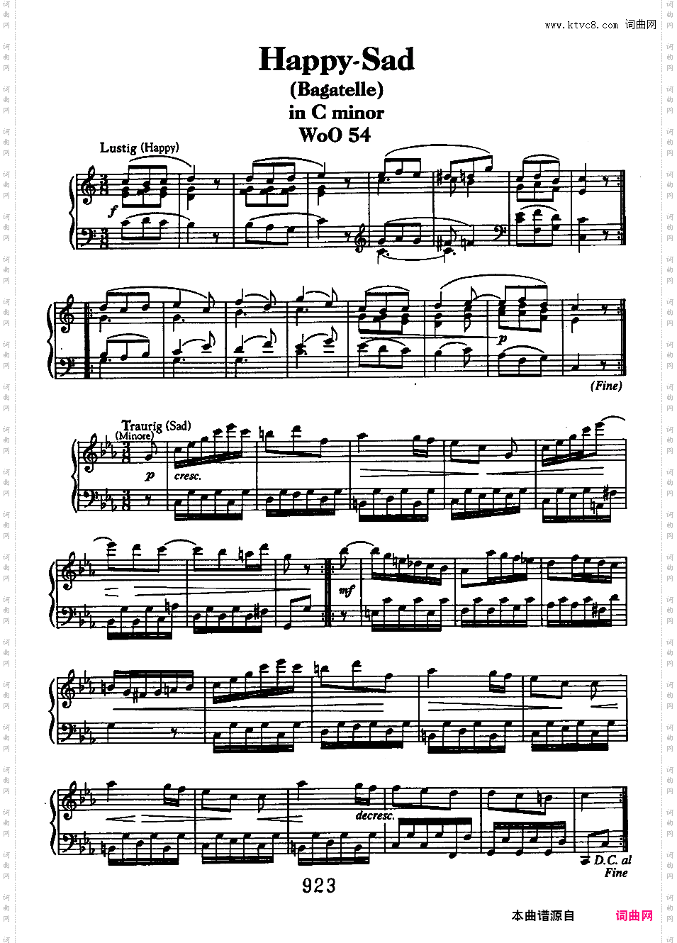 c小调钢琴小品“快乐与悲伤”Bagatelle in c Minor WoO 54