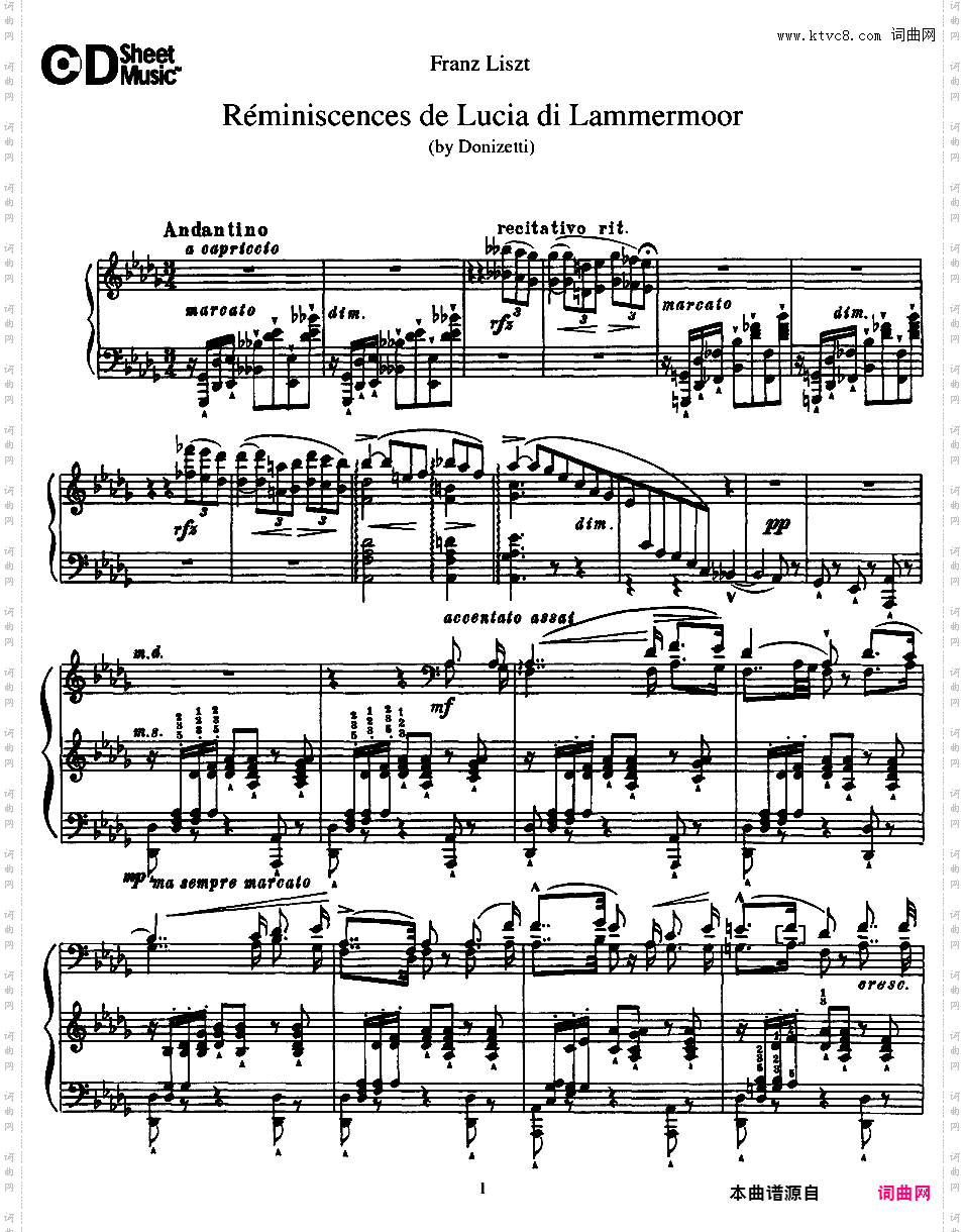 回忆 Reminiscences - 李斯特改编自歌剧《拉美莫尔的露契亚》