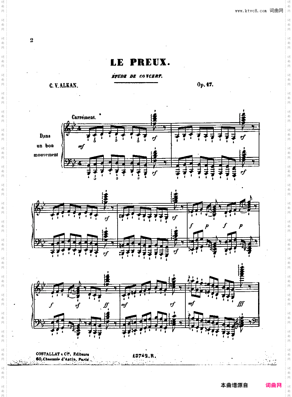 音乐会练习曲“勇士” Etude de Concert “Le Preux” Op·17