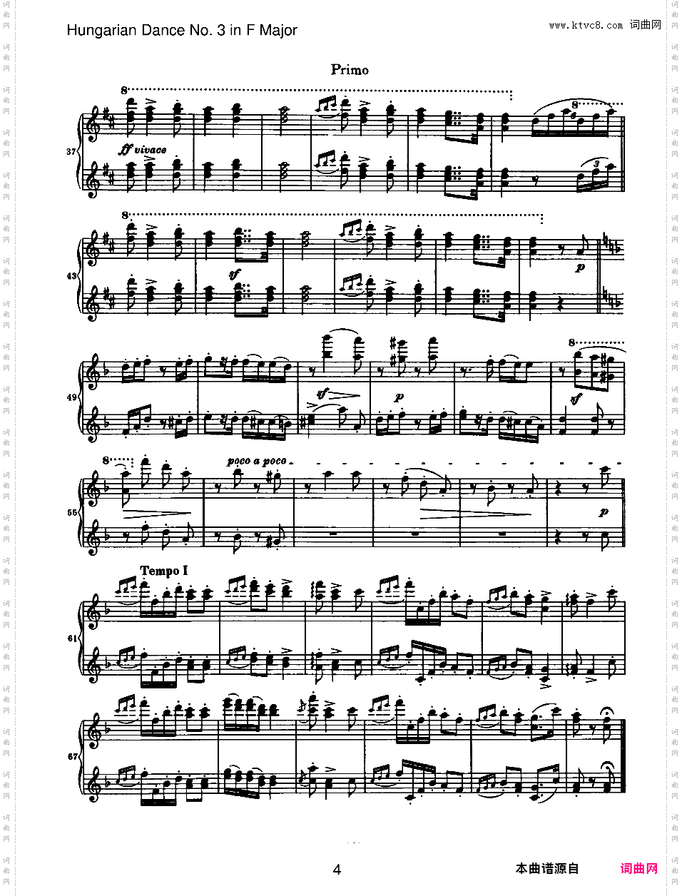 21首匈牙利舞曲 21 Hungarian Dances四手联弹Brahms Hungarian Dance 03 in F duet