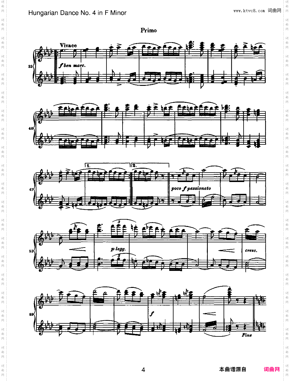 21首匈牙利舞曲 21 Hungarian Dances四手联弹Brahms Hungarian Dance 04 in f duet