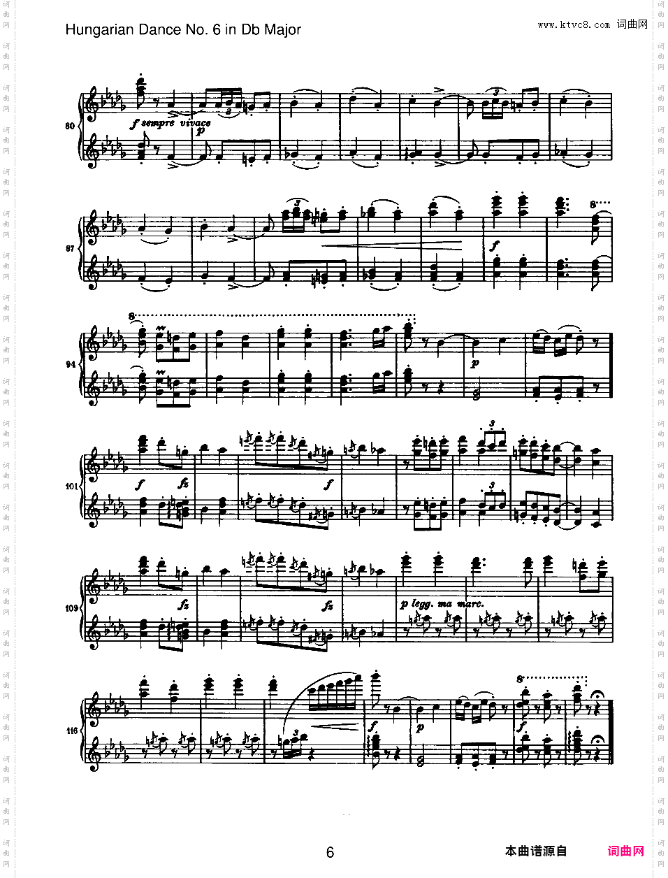 21首匈牙利舞曲 21 Hungarian Dances四手联弹Brahms Hungarian Dance 06 in Db duet
