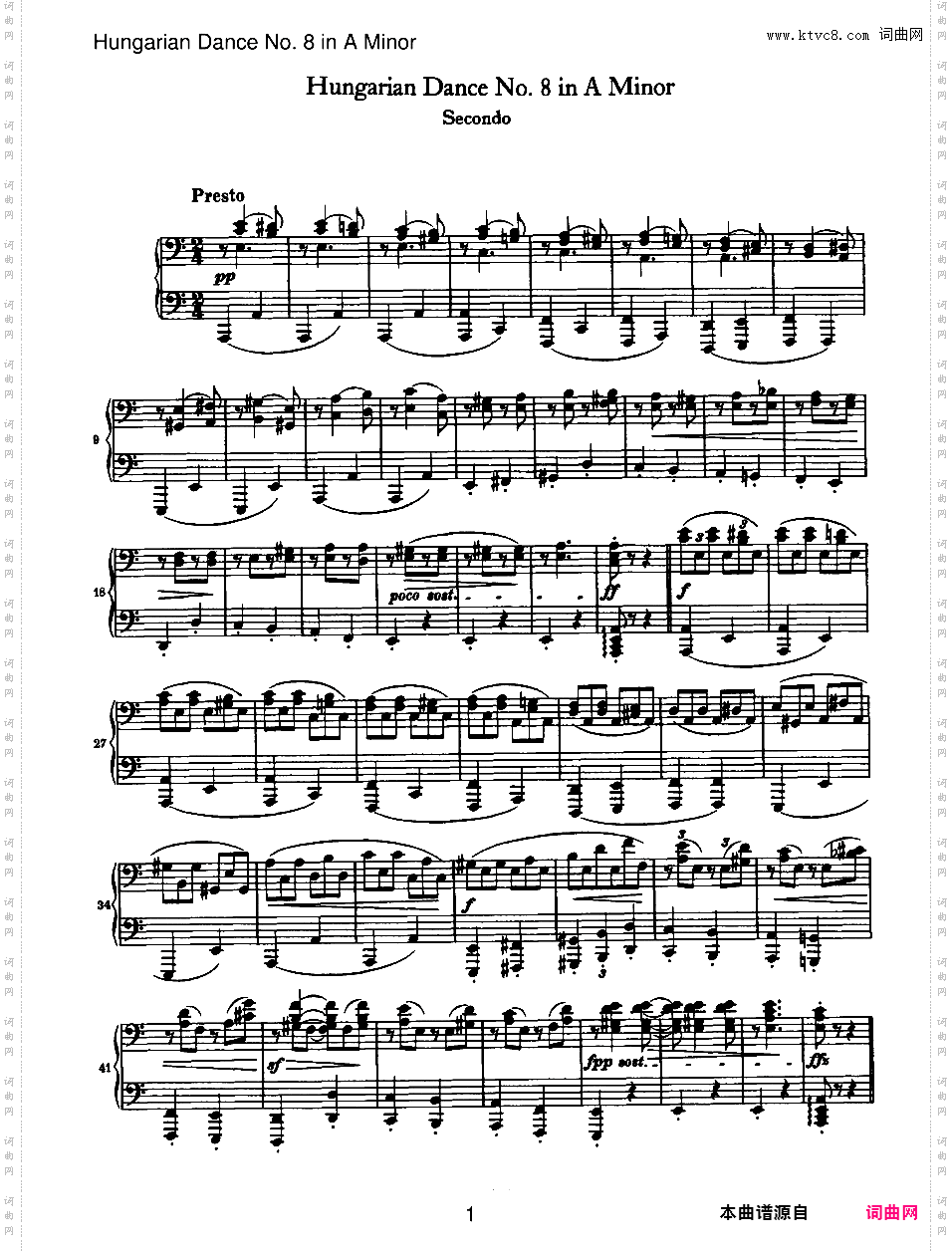 21首匈牙利舞曲 21 Hungarian Dances四手联弹Brahms Hungarian Dance 08 in a duet