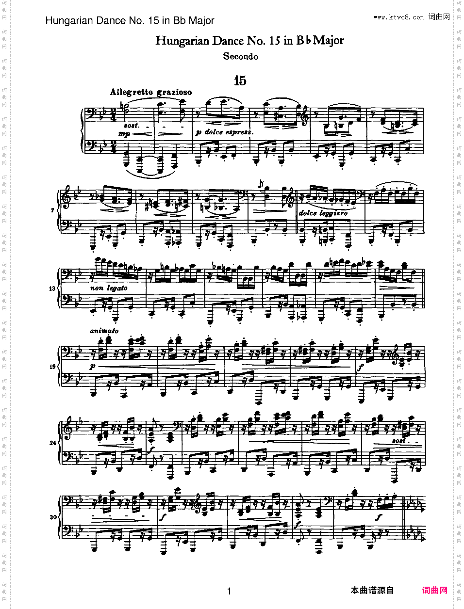 21首匈牙利舞曲 21 Hungarian Dances四手联弹Brahms Hungarian Dance 15 in Bb duet