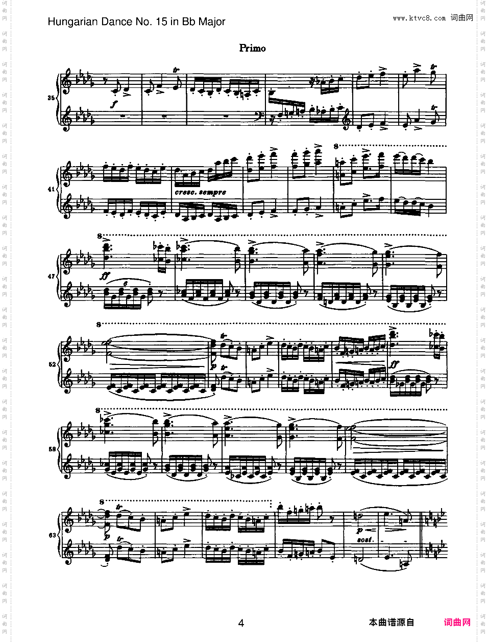 21首匈牙利舞曲 21 Hungarian Dances四手联弹Brahms Hungarian Dance 15 in Bb duet