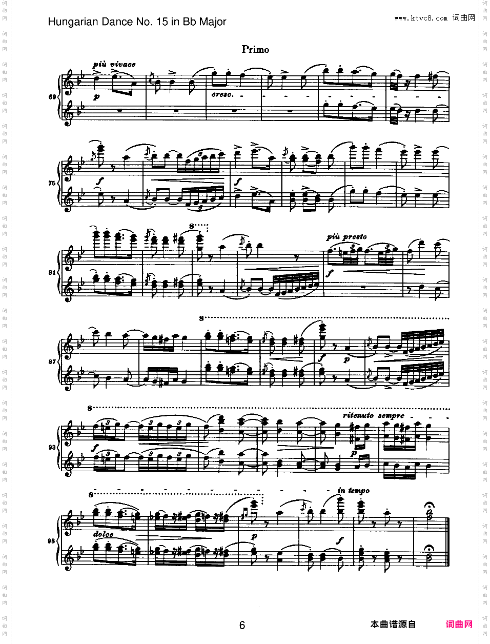 21首匈牙利舞曲 21 Hungarian Dances四手联弹Brahms Hungarian Dance 15 in Bb duet