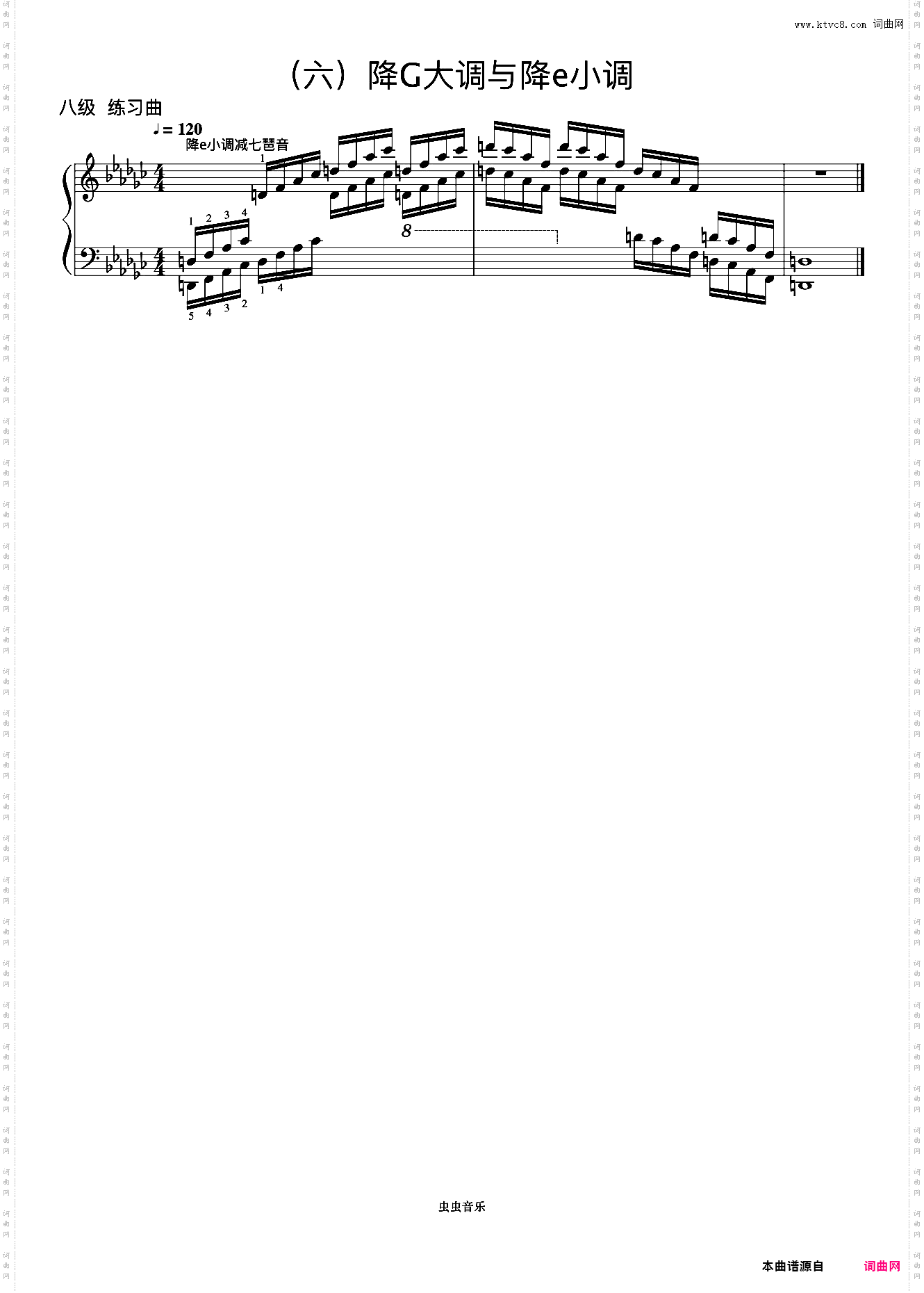 8级 降e小调减七琶音《音协钢琴考级曲目 6-8级》
