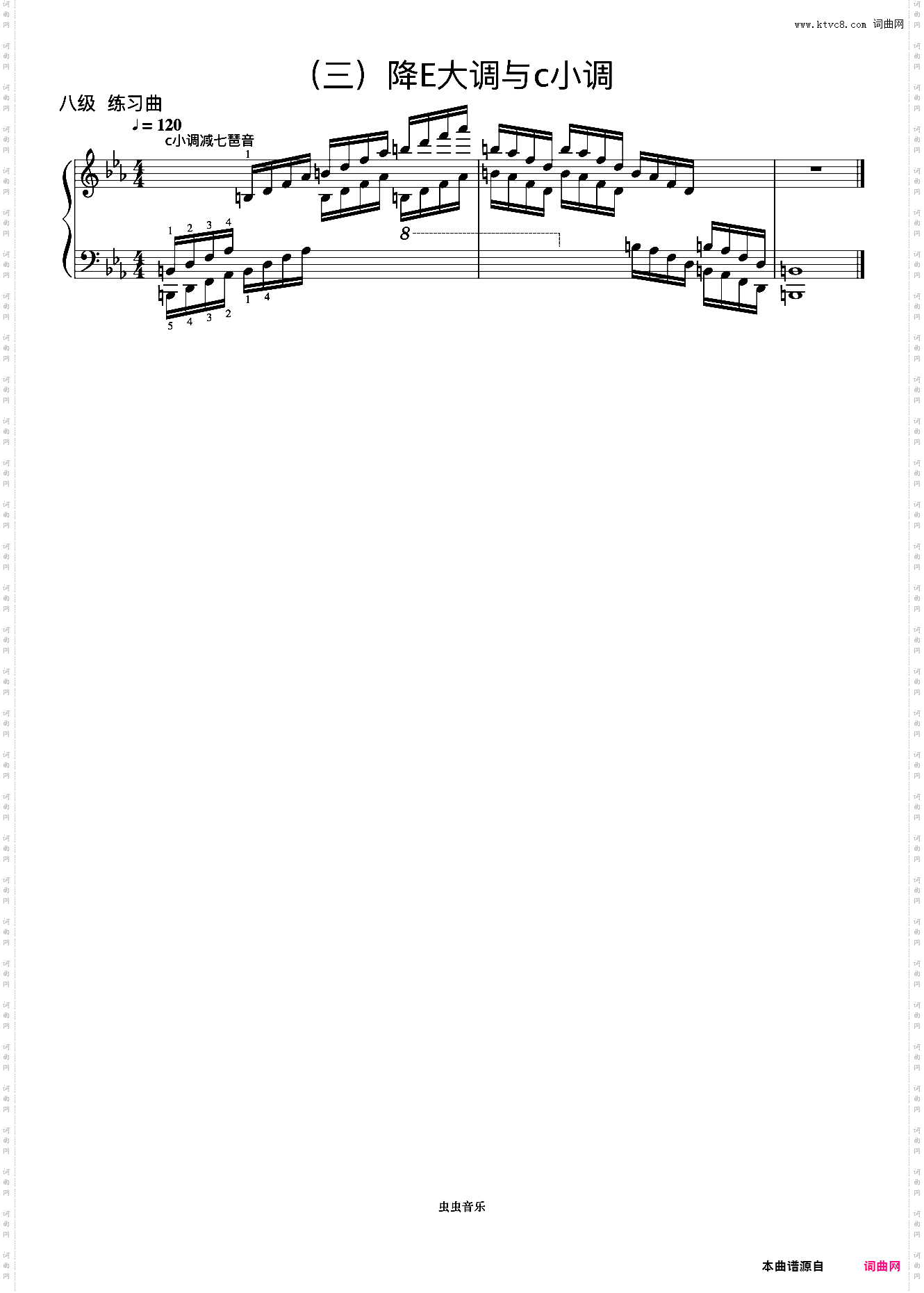 8级 c小调减七琶音《音协钢琴考级曲目 6-8级》