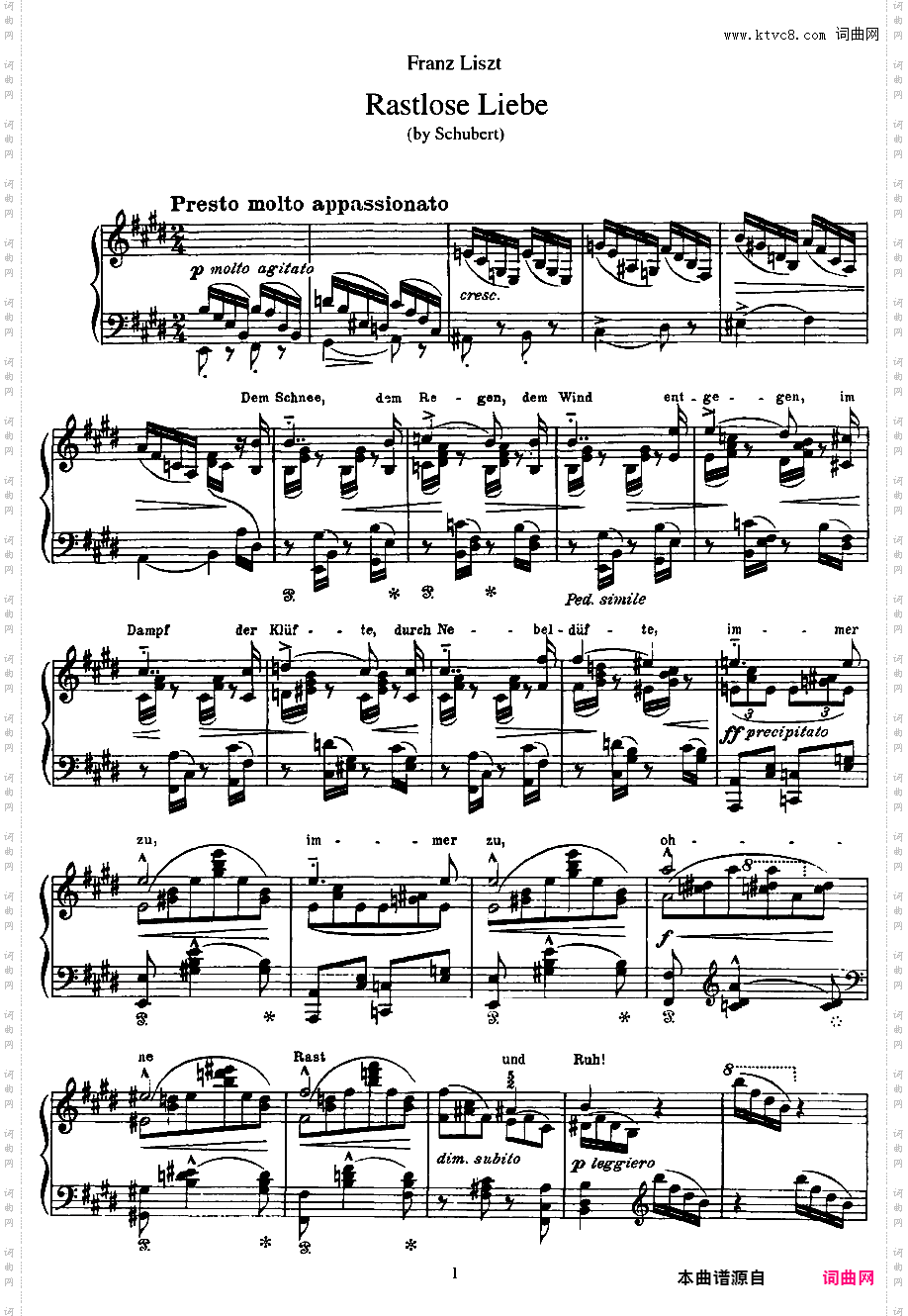 改编舒伯特12首歌曲 12 Lieder S·558永恒的爱 Rastlose Liebe D·138