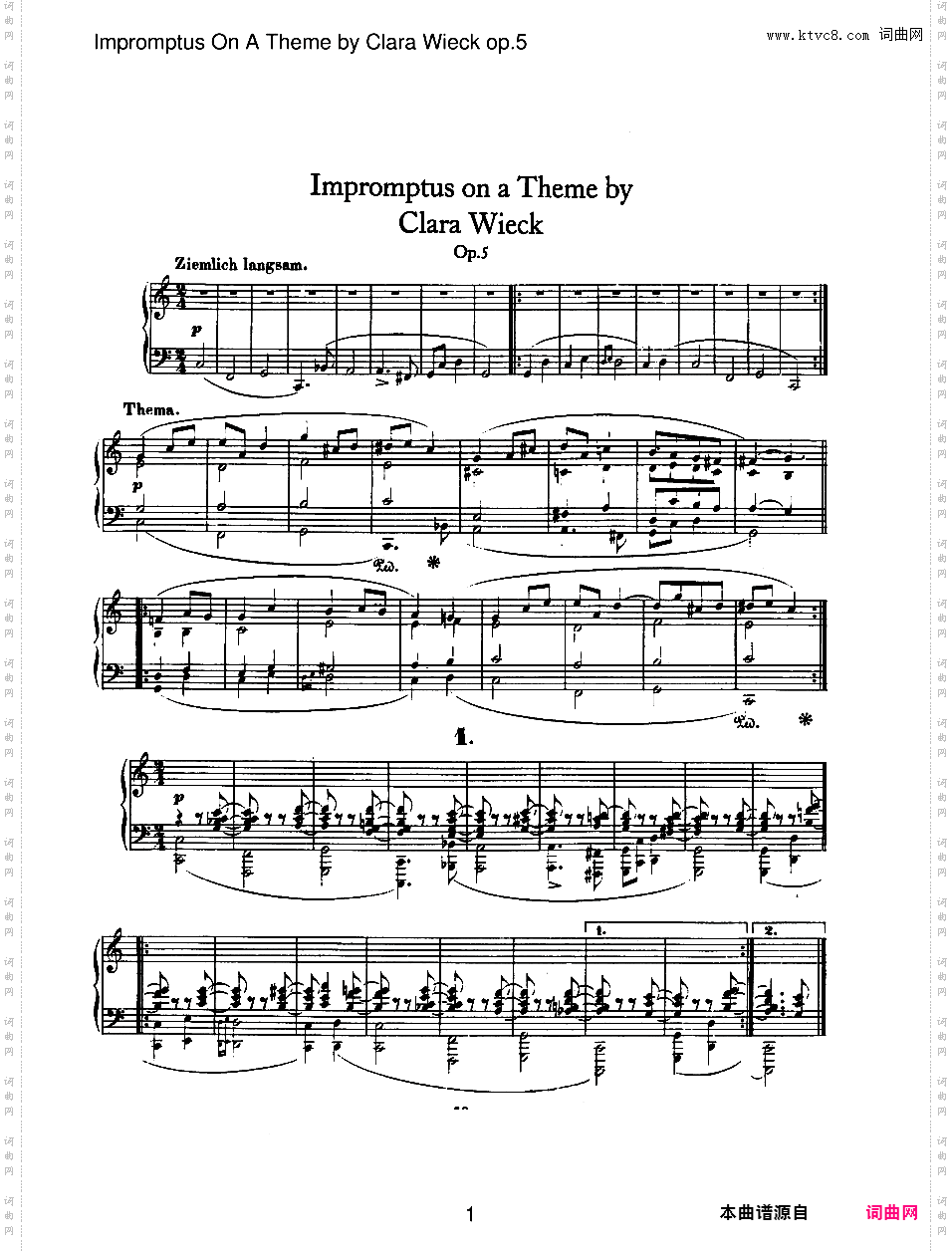 克拉拉·维克主题即兴曲 Impromtus on a Theme by Clara Wieck Op·5