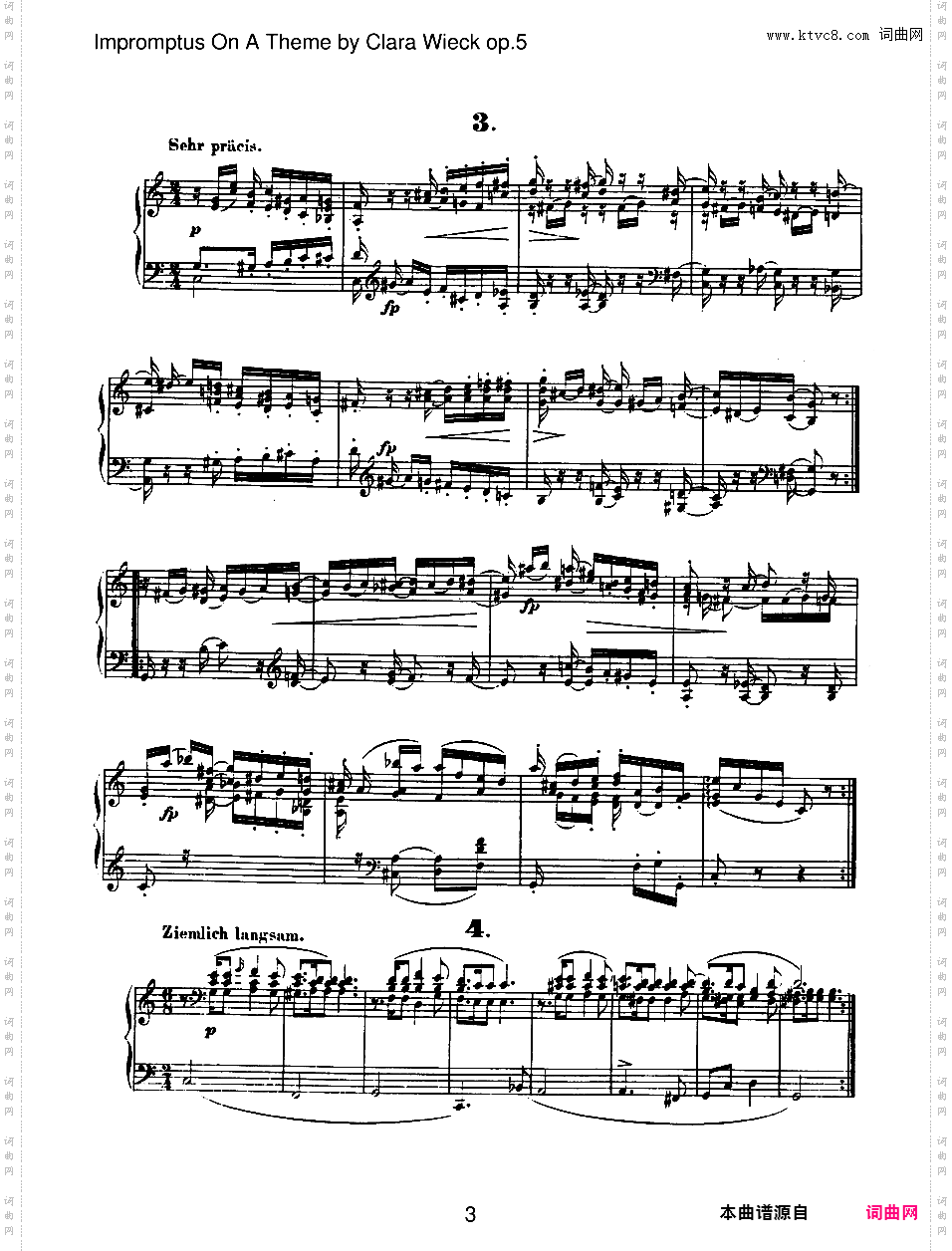 克拉拉·维克主题即兴曲 Impromtus on a Theme by Clara Wieck Op·5