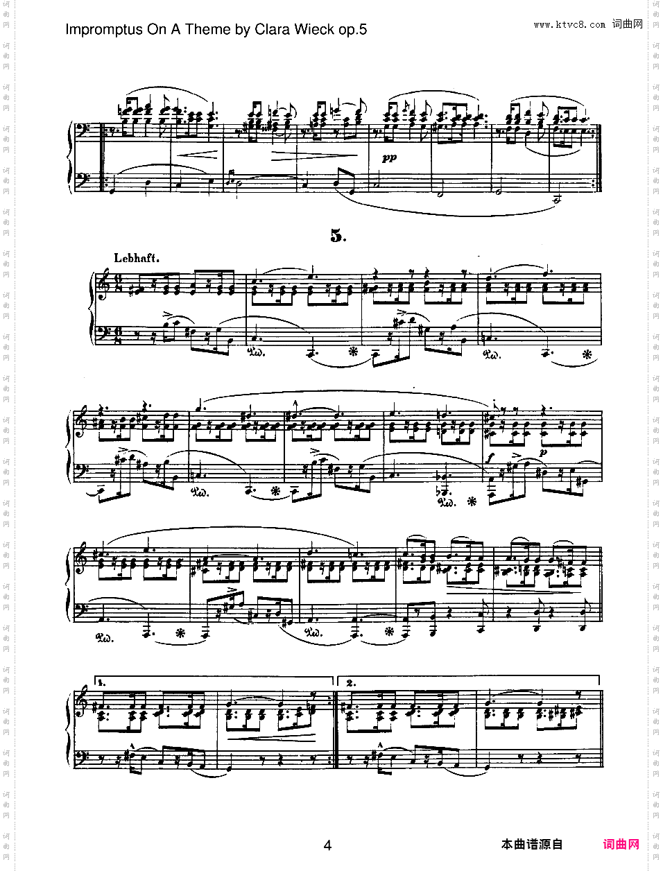 克拉拉·维克主题即兴曲 Impromtus on a Theme by Clara Wieck Op·5