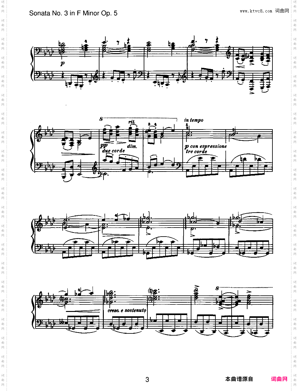 f小调第三钢琴奏鸣曲 Piano Sonata No·3 in f Minor Op·5Brahms op005 Sonata #3 in f版本一