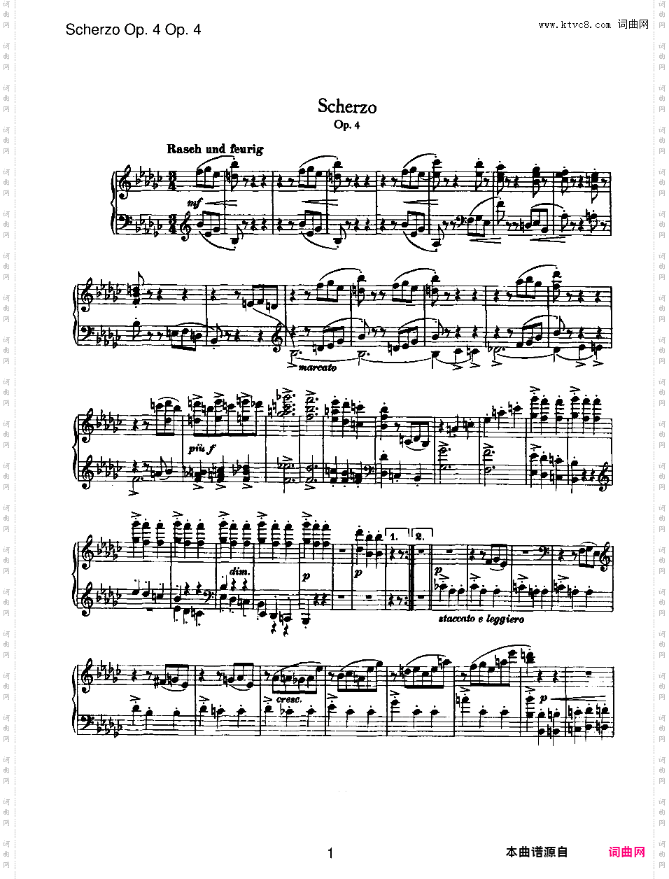 降e小调谐谑曲 Scherzo in e-flat Minor Op·4