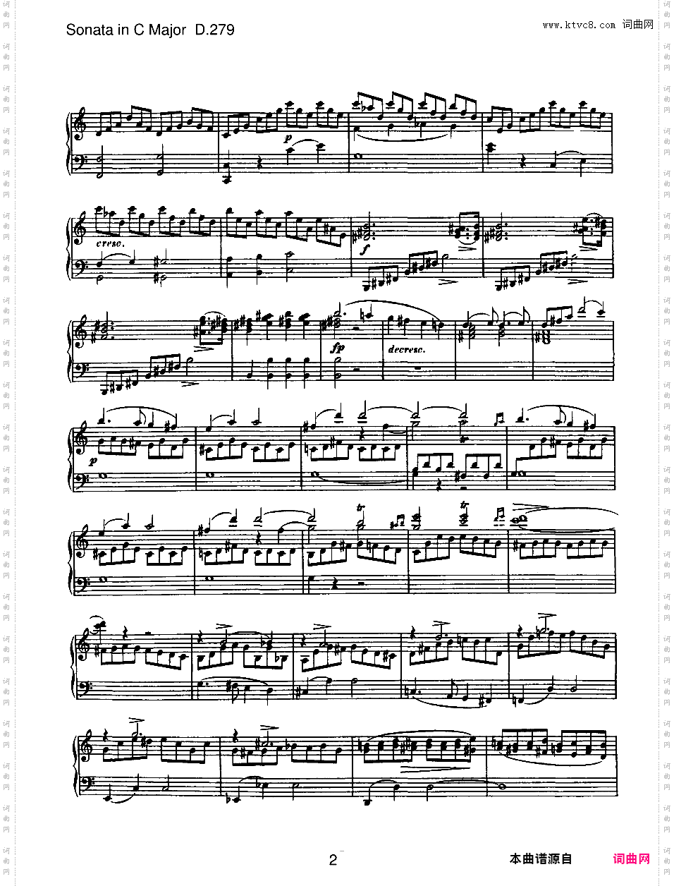C大调第二钢琴奏鸣曲 Piano Sonata No·2 in C Major D·279