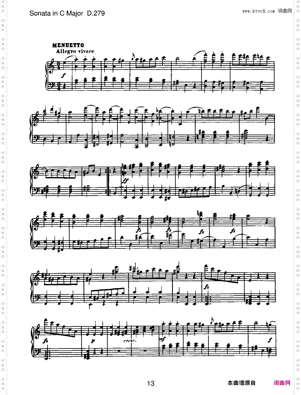 C大调第二钢琴奏鸣曲 Piano Sonata No·2 in C Major D·279
