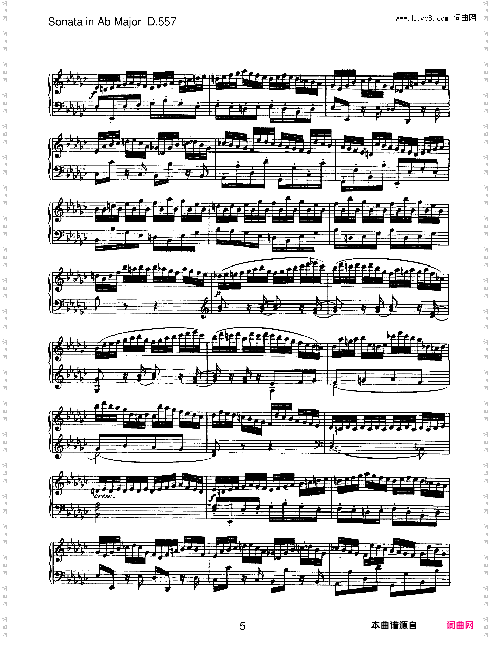 降A大调第五钢琴奏鸣曲 Piano Sonata No·5 in A-flat Major D·557