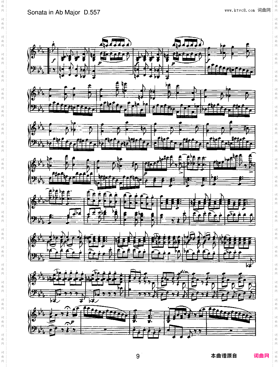 降A大调第五钢琴奏鸣曲 Piano Sonata No·5 in A-flat Major D·557