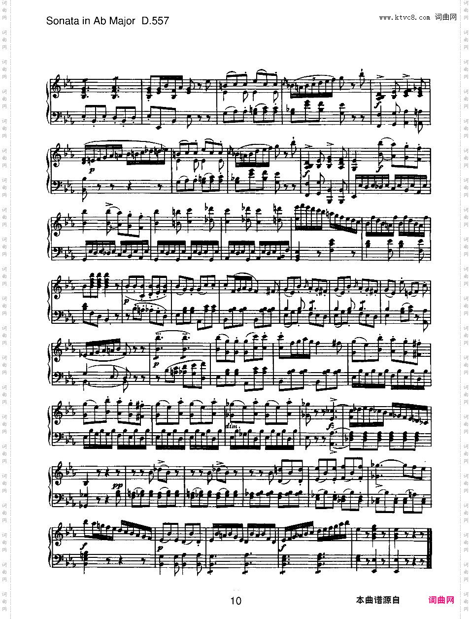 降A大调第五钢琴奏鸣曲 Piano Sonata No·5 in A-flat Major D·557