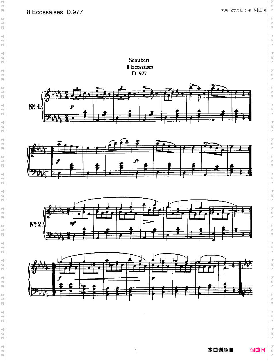 8首埃科塞斯舞曲 Eight Ecossaises D·977