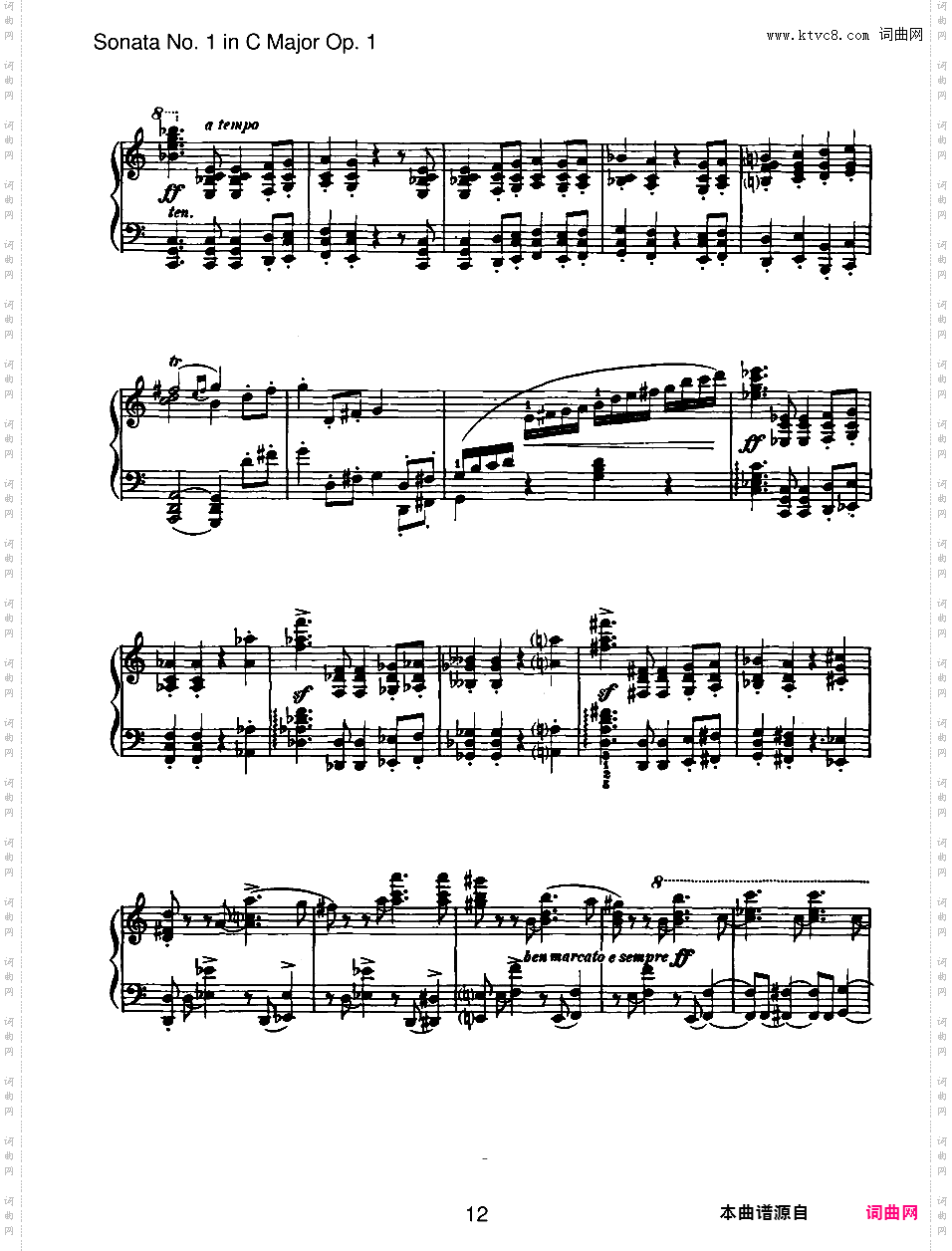 C大调第一钢琴奏鸣曲 Piano Sonata No·1 in C Major Op·1