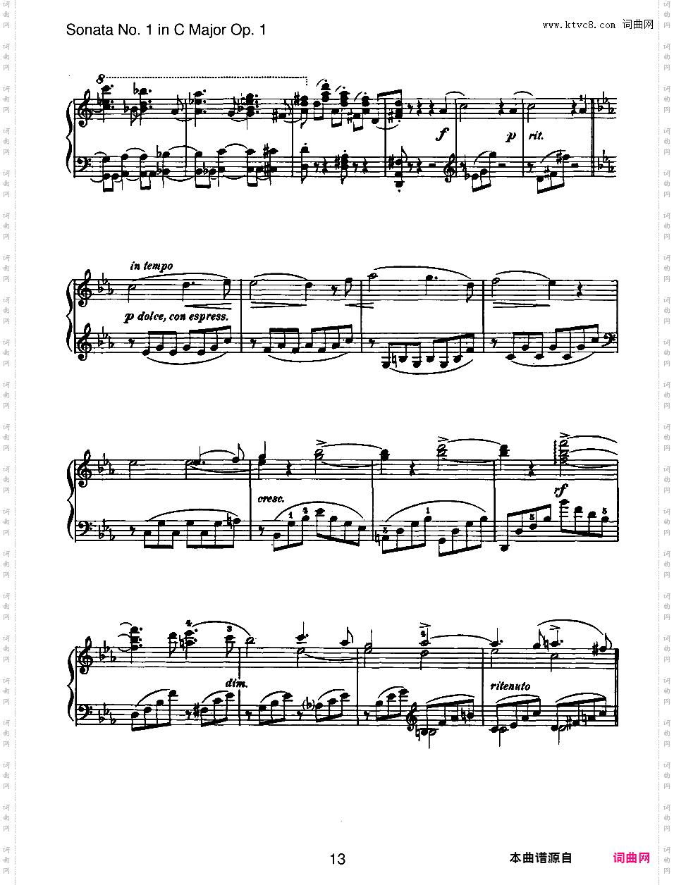 C大调第一钢琴奏鸣曲 Piano Sonata No·1 in C Major Op·1