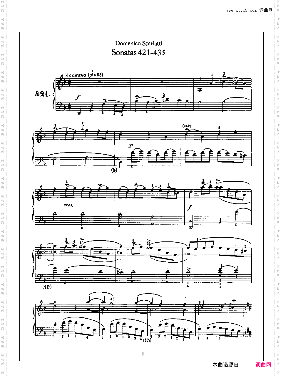 500首钢琴奏鸣曲共33册Scarlatti Sonatas 421-435