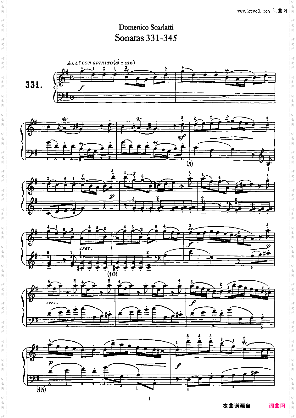 500首钢琴奏鸣曲共33册Scarlatti Sonatas 331-345