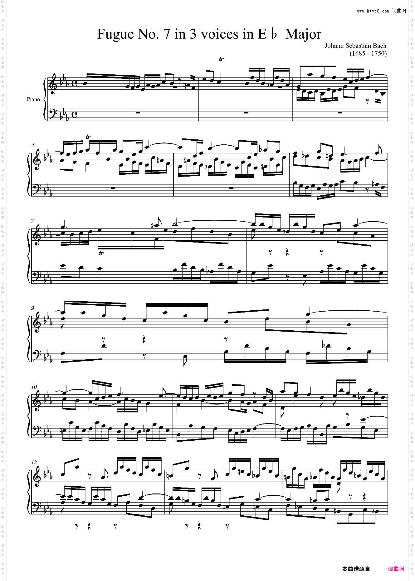 Fugue No· 7 BWV 852 in E? Major